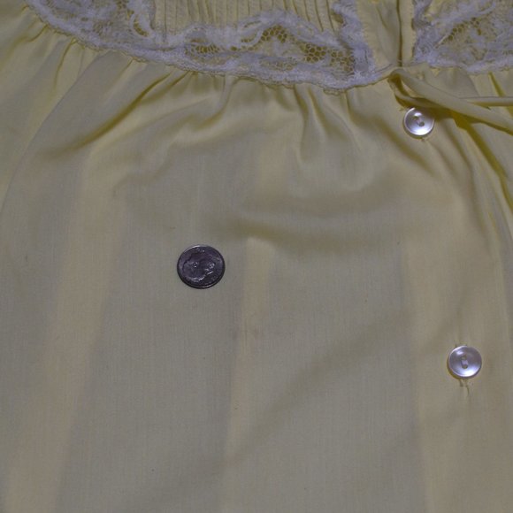 SOLD • Barbizon Lazy Dee Yellow Pajama Set Size 10 Pleated Yoke Lace Batiste - Picture 7 of 14